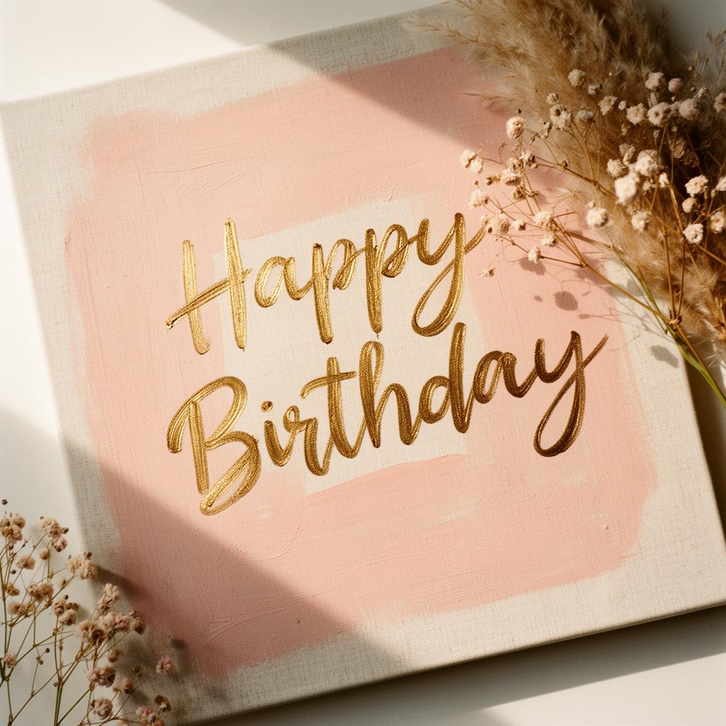 Hand-painted Happy Birthday canvas on linen with dried flowers